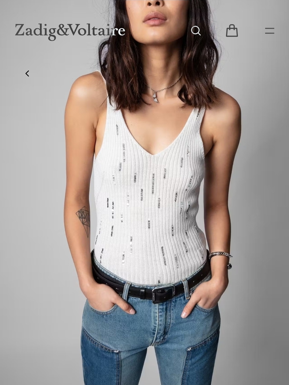 Zadig & Voltaire Joannie White Lurex Sequin KNIT Tank SZ m